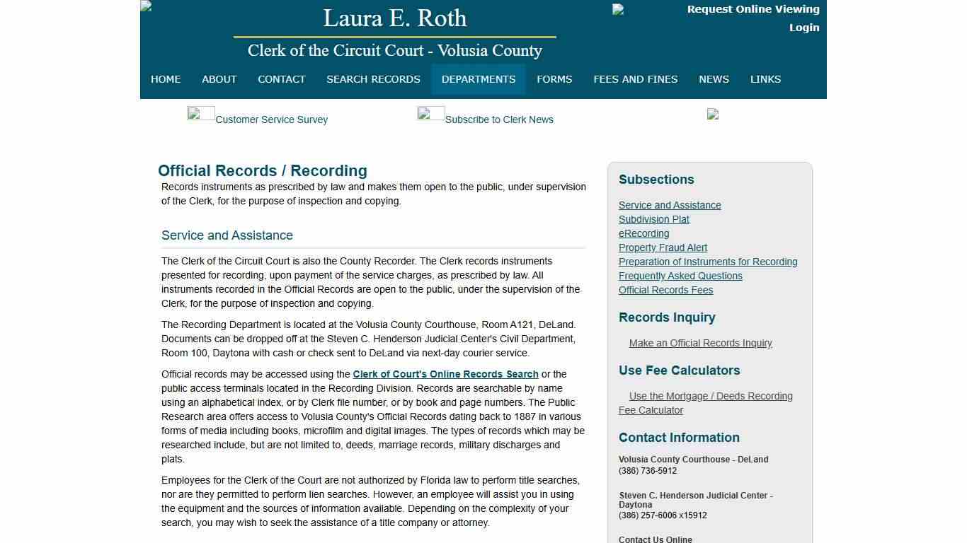 LAURA E. ROTH Clerk of the Circuit Court, Volusia County Florida